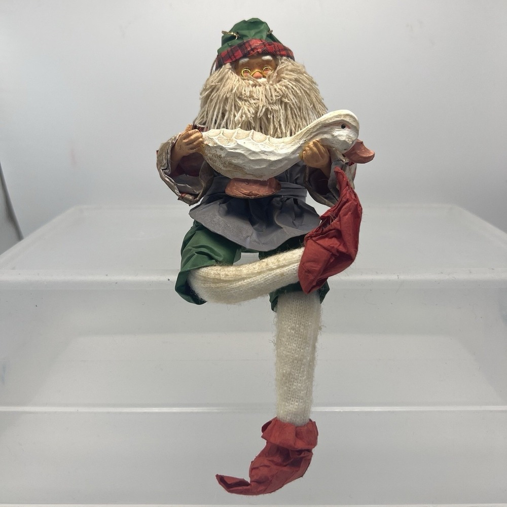 Vintage Papier Mache Holiday Santa Elf Shelf Sitter Ornament Hanger Duck‎